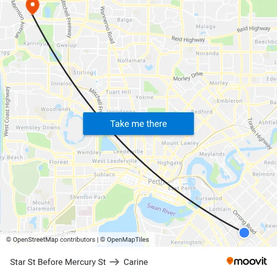 Star St Before Mercury St to Carine map
