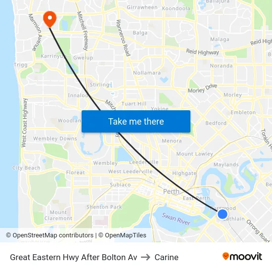 Great Eastern Hwy After Bolton Av to Carine map