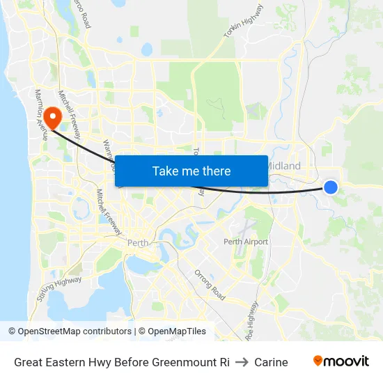 Great Eastern Hwy Before Greenmount Ri to Carine map