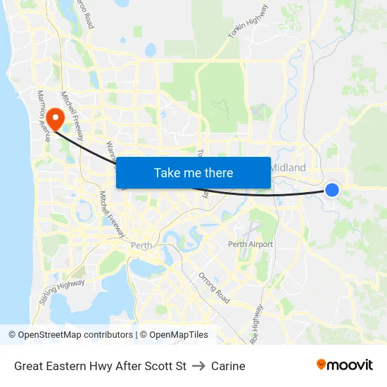 Great Eastern Hwy After Scott St to Carine map