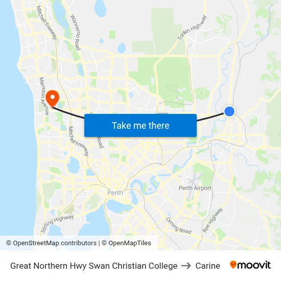 Great Northern Hwy Swan Christian College to Carine map