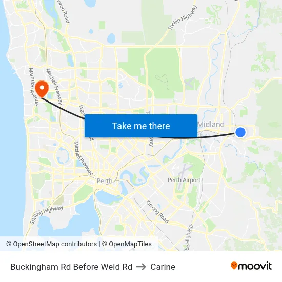 Buckingham Rd Before Weld Rd to Carine map