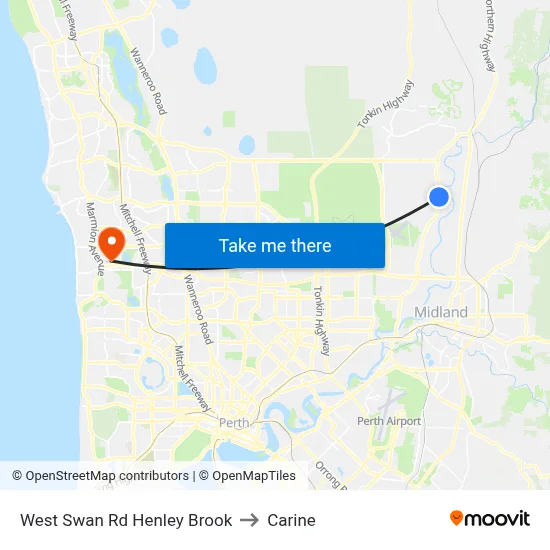 West Swan Rd Henley Brook to Carine map