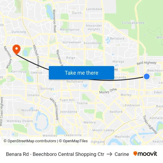 Benara Rd - Beechboro Central Shopping Ctr to Carine map