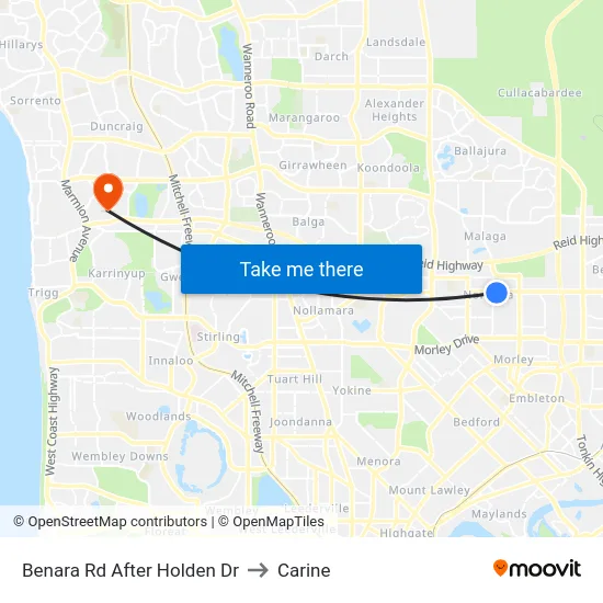 Benara Rd After Holden Dr to Carine map