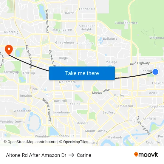 Altone Rd After Amazon Dr to Carine map