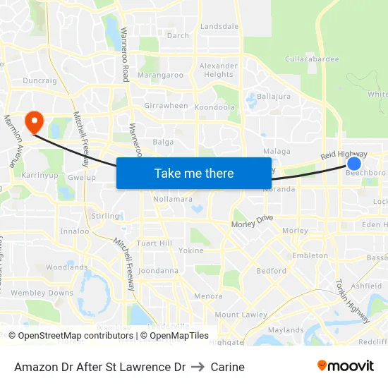 Amazon Dr After St Lawrence Dr to Carine map