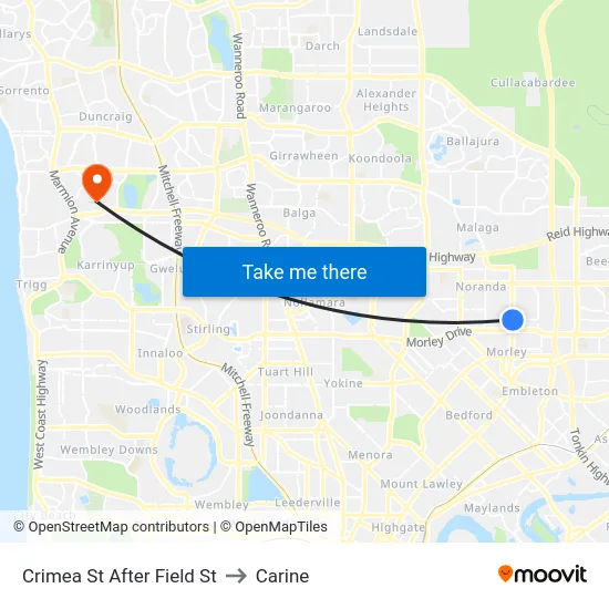 Crimea St After Field St to Carine map