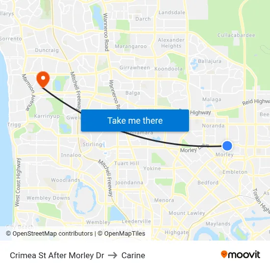 Crimea St After Morley Dr to Carine map
