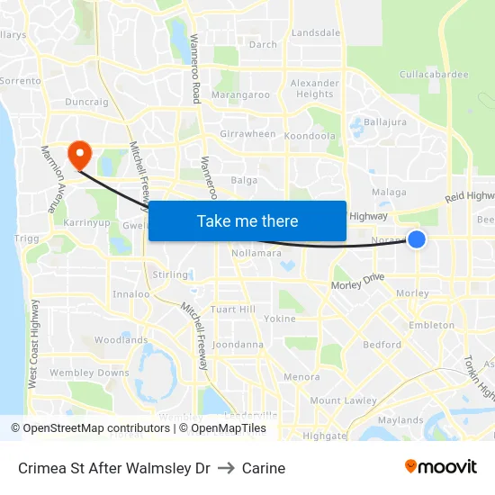 Crimea St After Walmsley Dr to Carine map
