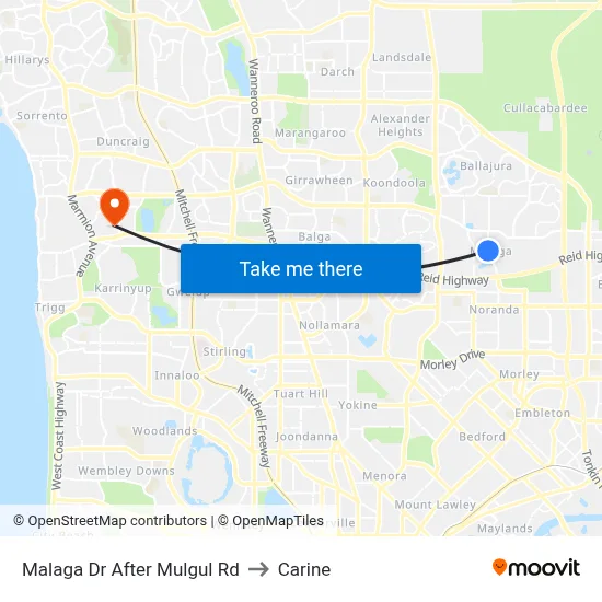 Malaga Dr After Mulgul Rd to Carine map