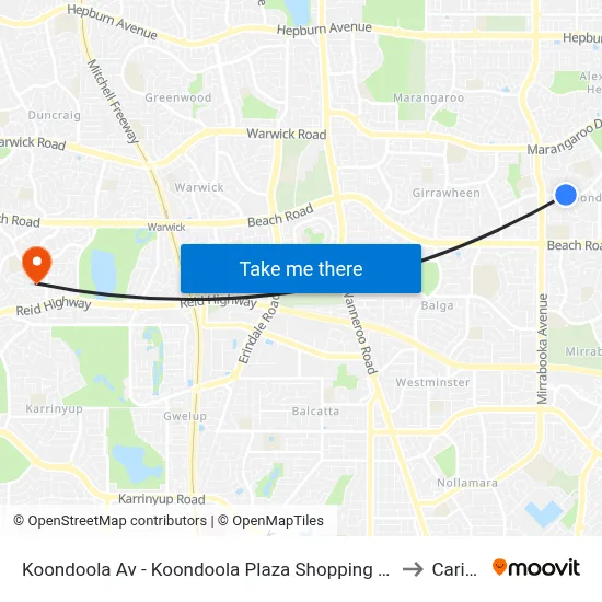 Koondoola Av - Koondoola Plaza Shopping Ctr to Carine map