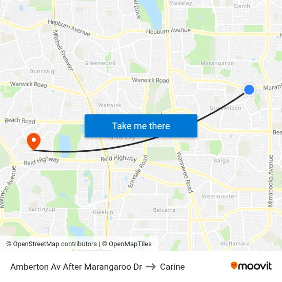Amberton Av After Marangaroo Dr to Carine map