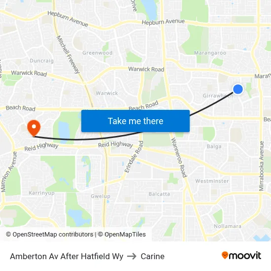 Amberton Av After Hatfield Wy to Carine map
