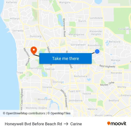 Honeywell Bvd Before Beach Rd to Carine map