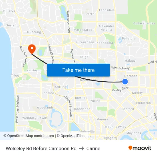 Wolseley Rd Before Camboon Rd to Carine map