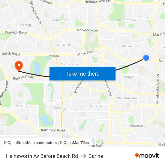 Hainsworth Av Before Beach Rd to Carine map