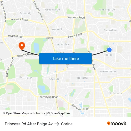 Princess Rd After Balga Av to Carine map