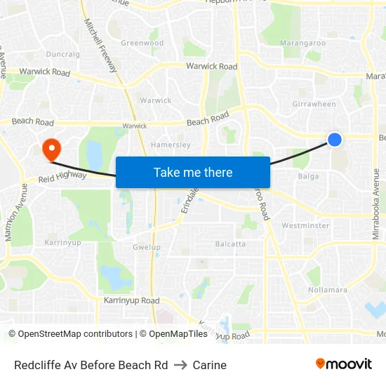 Redcliffe Av Before Beach Rd to Carine map