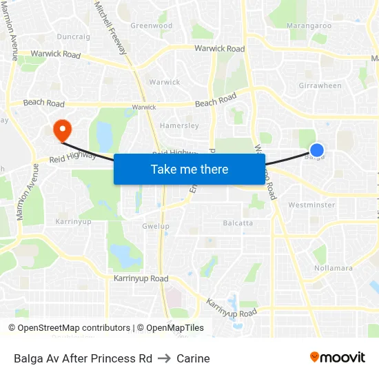 Balga Av After Princess Rd to Carine map