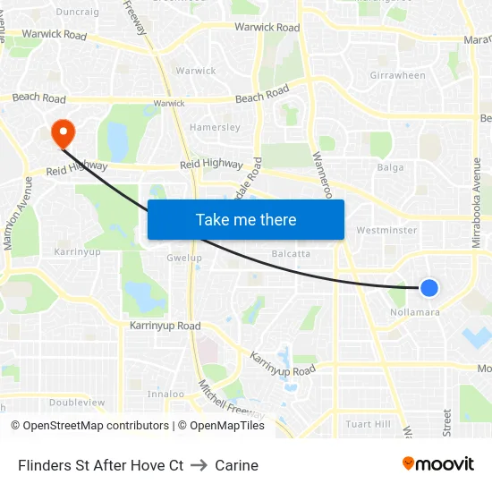 Flinders St After Hove Ct to Carine map
