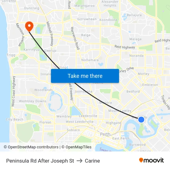Peninsula Rd After Joseph St to Carine map
