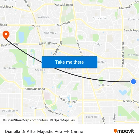 Dianella Dr After Majestic Pde to Carine map