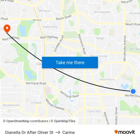 Dianella Dr After Oliver St to Carine map