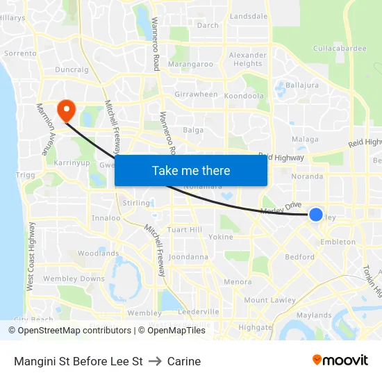 Mangini St Before Lee St to Carine map