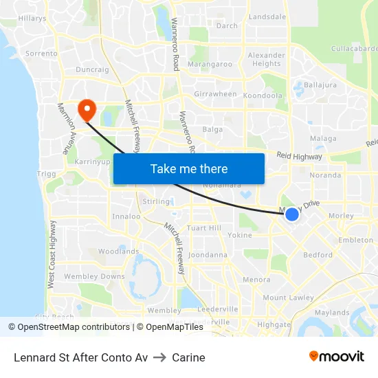 Lennard St After Conto Av to Carine map