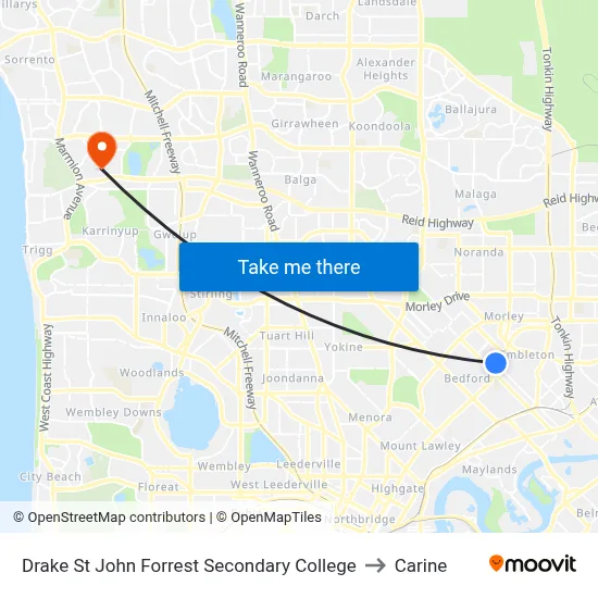 Drake St John Forrest Secondary College to Carine map