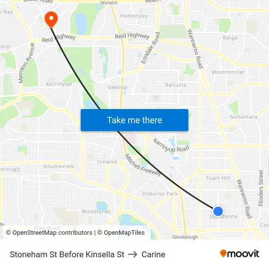 Stoneham St Before Kinsella St to Carine map