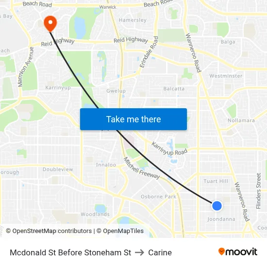 Mcdonald St Before Stoneham St to Carine map