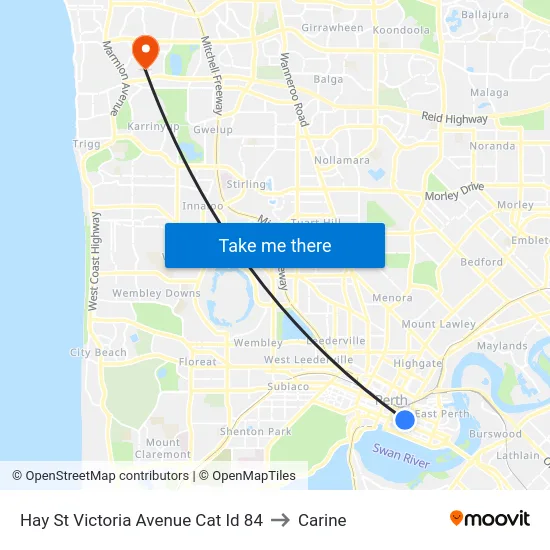 Hay St Victoria Avenue Cat Id 84 to Carine map