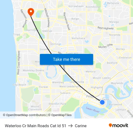Waterloo Cr Main Roads Cat Id 51 to Carine map