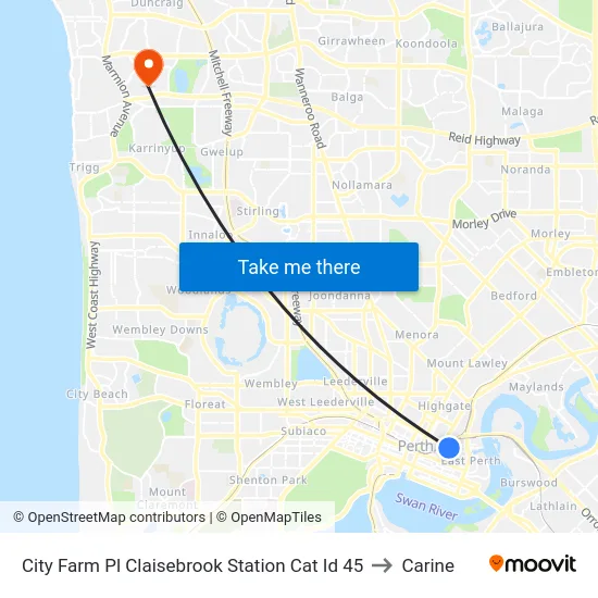 City Farm Pl Claisebrook Station Cat Id 45 to Carine map