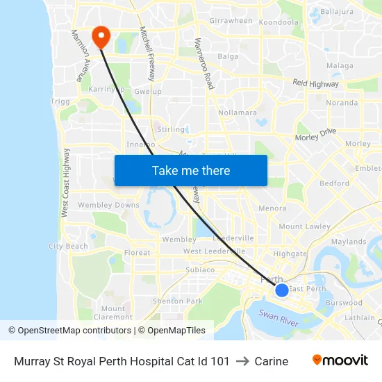 Murray St Royal Perth Hospital Cat Id 101 to Carine map