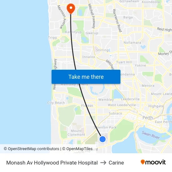 Monash Av Hollywood Private Hospital to Carine map