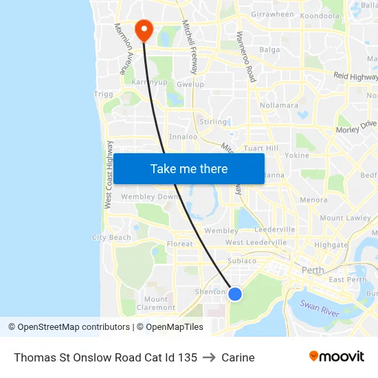 Thomas St Onslow Road Cat Id 135 to Carine map