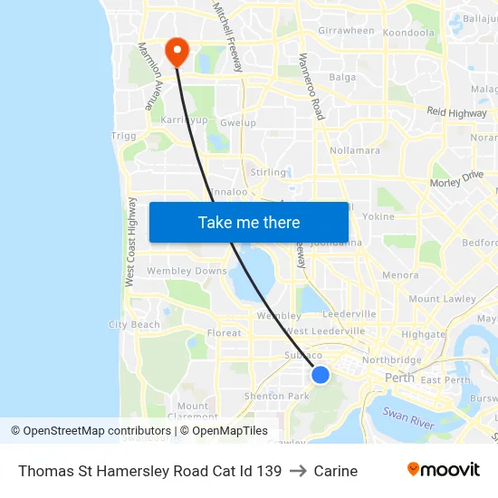 Thomas St Hamersley Road Cat Id 139 to Carine map