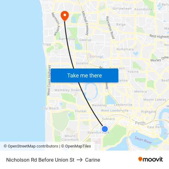 Nicholson Rd Before Union St to Carine map