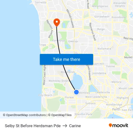Selby St Before Herdsman Pde to Carine map