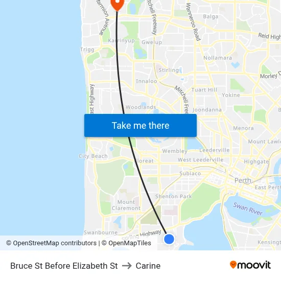 Bruce St Before Elizabeth St to Carine map