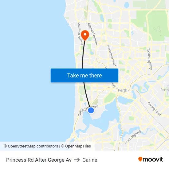 Princess Rd After George Av to Carine map