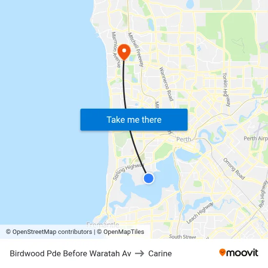 Birdwood Pde Before Waratah Av to Carine map