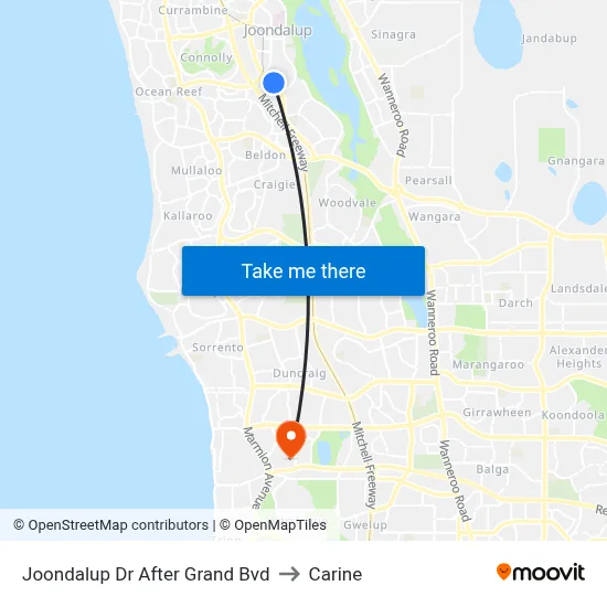 Joondalup Dr After Grand Bvd to Carine map