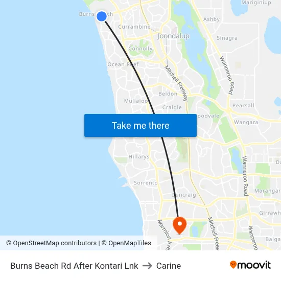 Burns Beach Rd After Kontari Lnk to Carine map