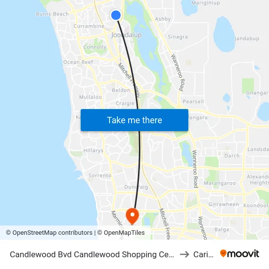 Candlewood Bvd Candlewood Shopping Centre to Carine map