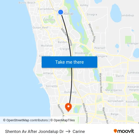 Shenton Av After Joondalup Dr to Carine map