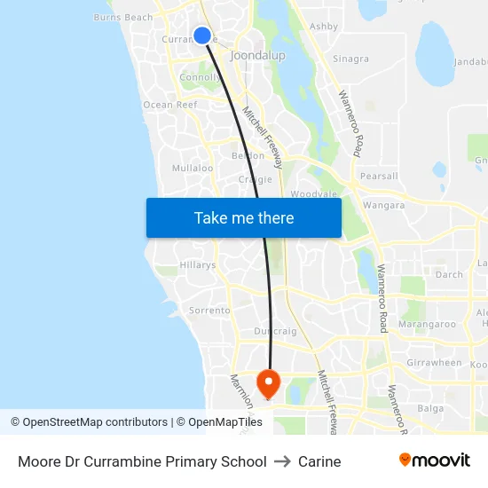 Moore Dr Currambine Primary School to Carine map